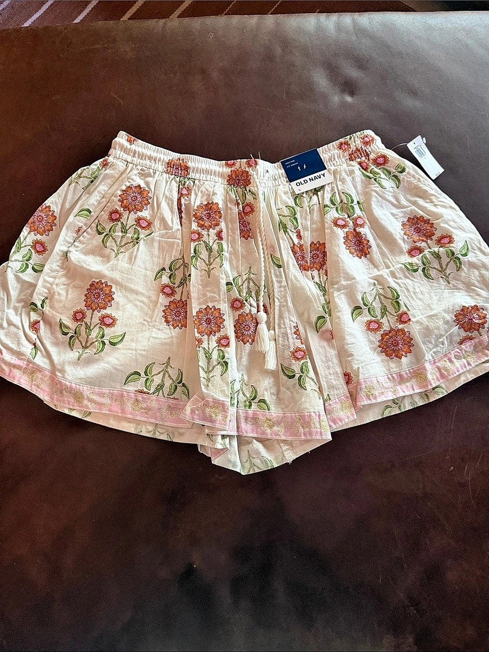 Old Navy High-Waisted Volume Flounce Shorts Floral Skort Pink & White Large NWT